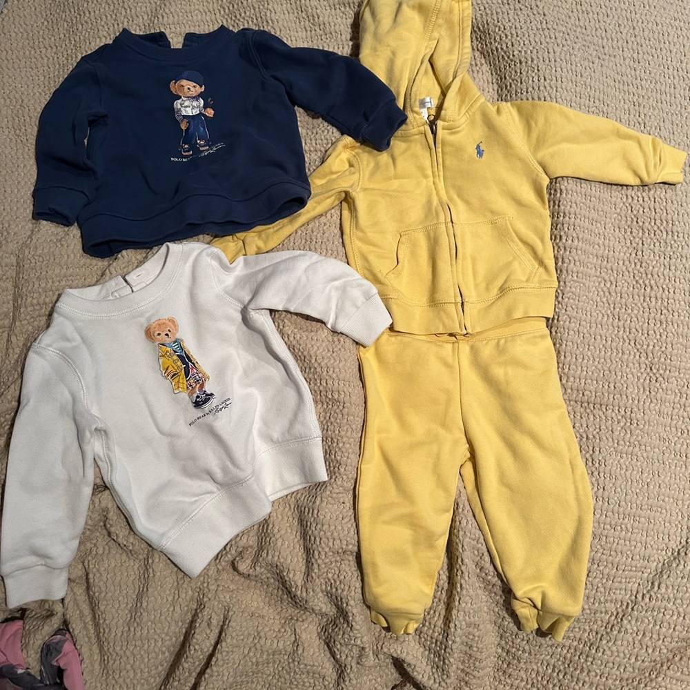 Yellow Hoodie and Sweatpants Set and two sweatshirts, can split items